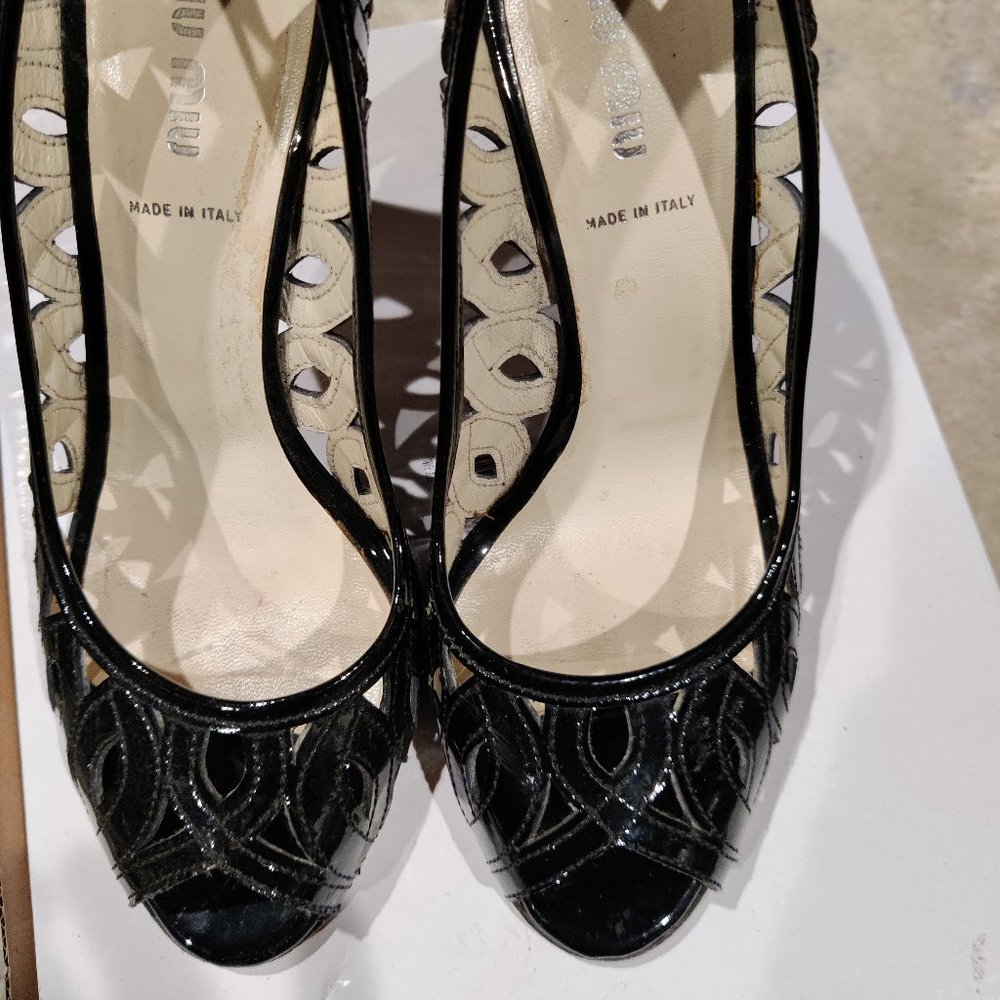 Miu Miu Black Patent High Heels Sandals Size 37 1/2